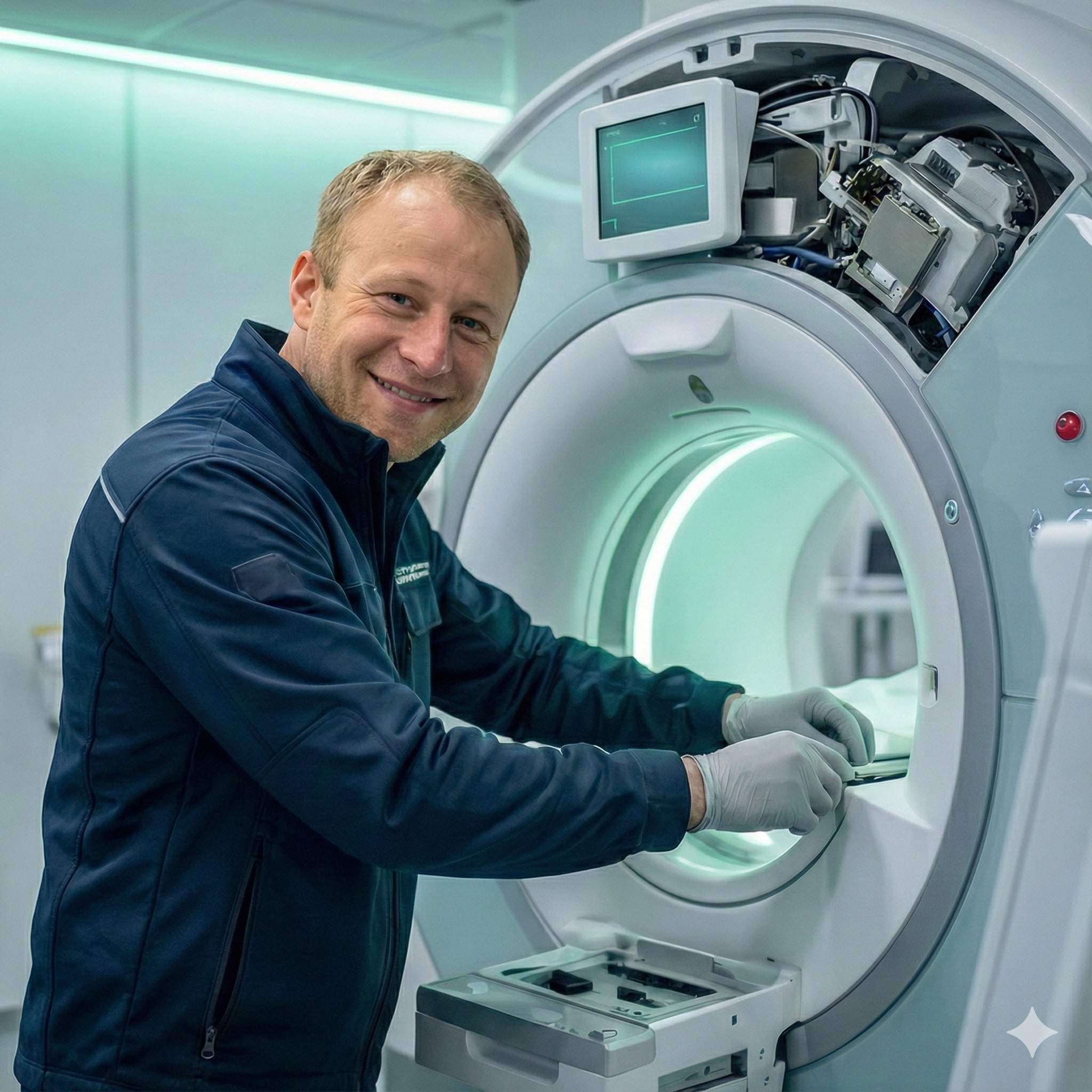 Inżynier serwisu medycznego przy pracy